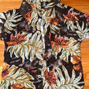Volcom Black and Green Button Down Shirt Tropical Print